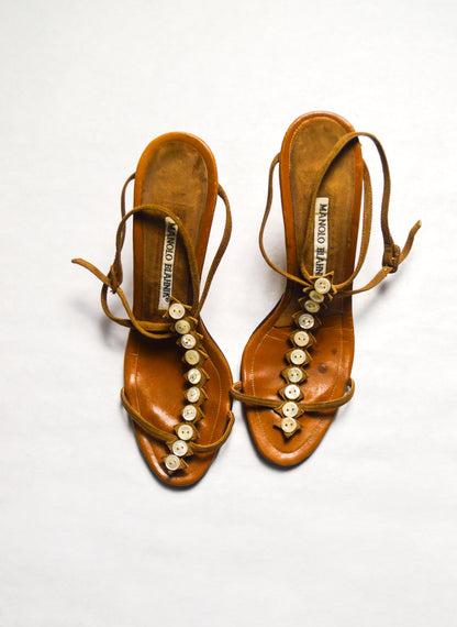 SATC Pete’s Favorite Chew Toy Manolo Blahnik Brown Button Heels