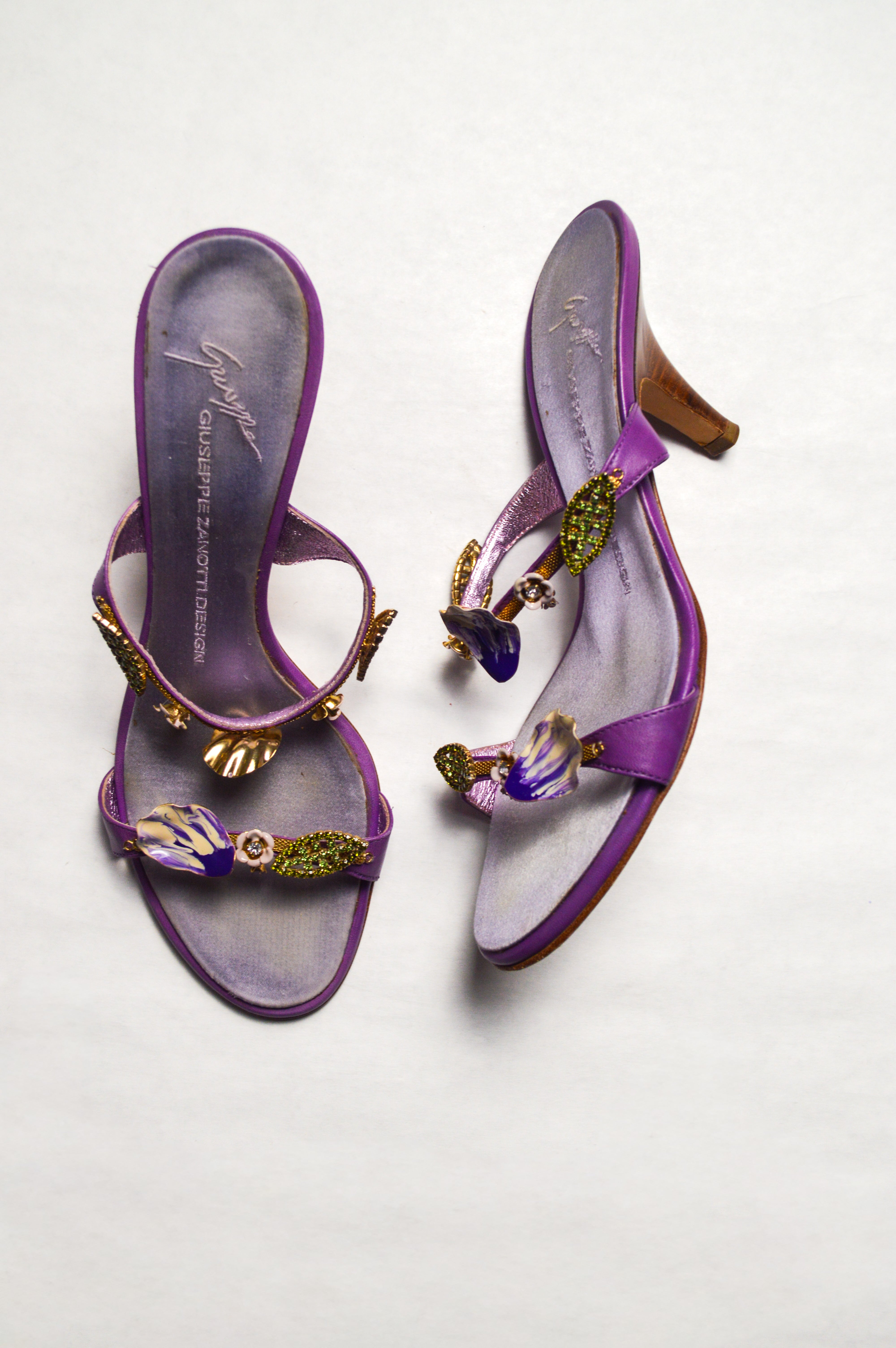 Giuseppe Zanotti Italian Vintage Floral Purple Sandal Heels – The