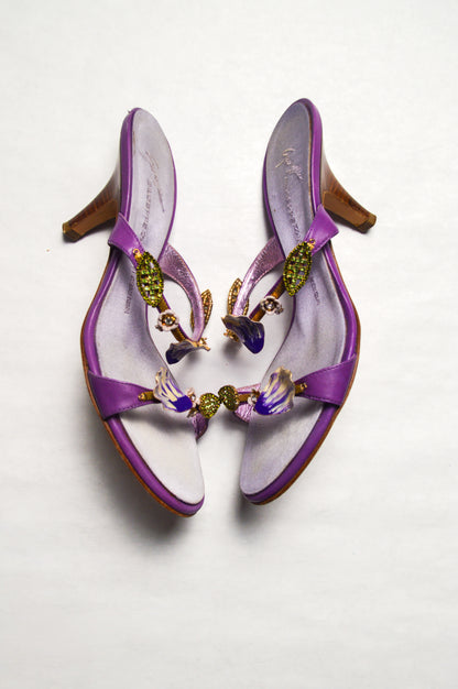 Giuseppe Zanotti Italian Vintage Floral Purple Sandal Heels