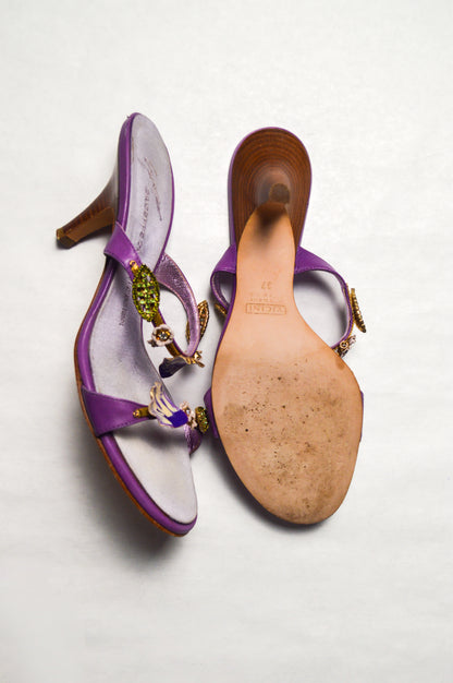 Giuseppe Zanotti Italian Vintage Floral Purple Sandal Heels