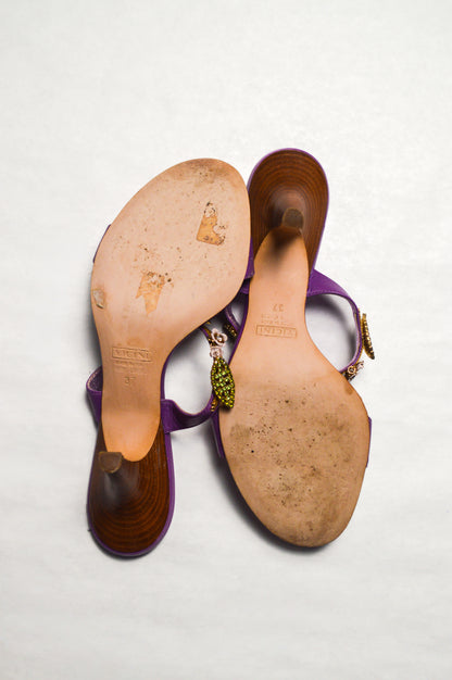 Giuseppe Zanotti Italian Vintage Floral Purple Sandal Heels