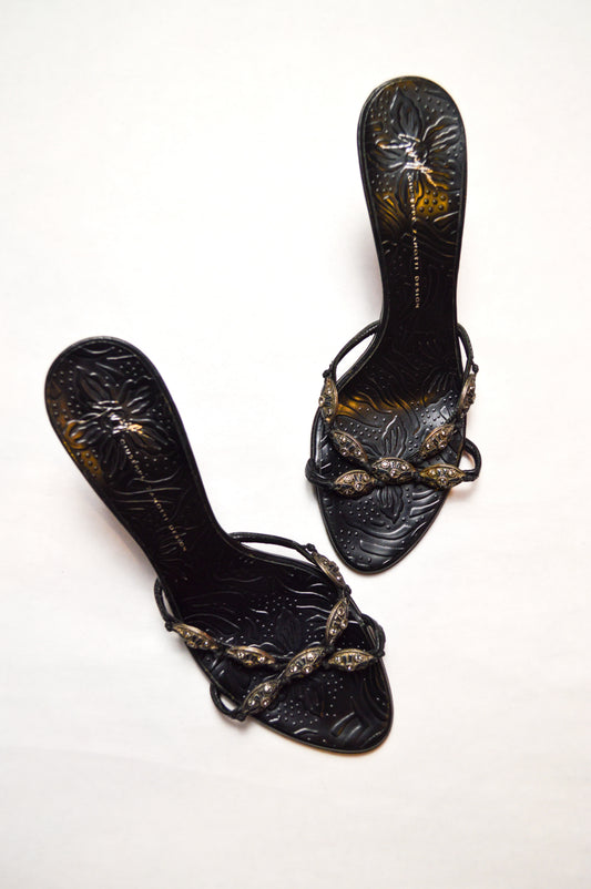 Giuseppe Zanotti Black Heel Slides With Silver Adornments