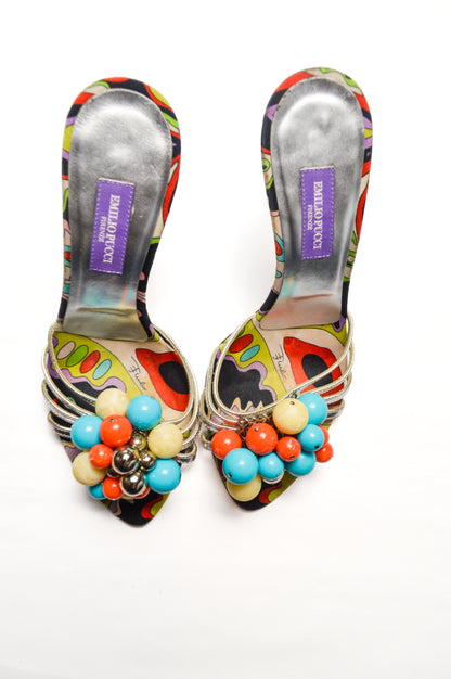 Emilio Pucci Multicolored Bead Embellished Pumps