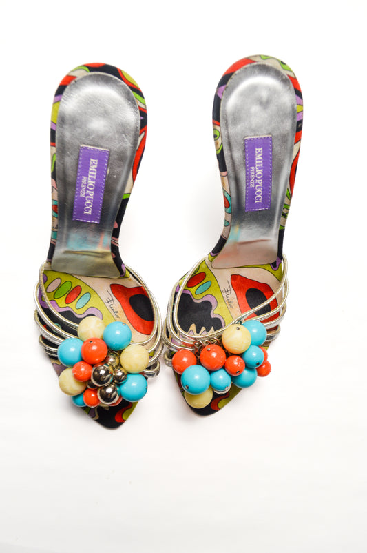 Emilio Pucci Multicolored Bead Embellished Pumps