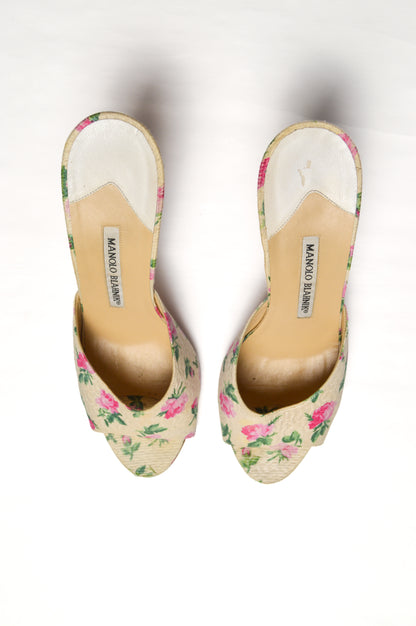 Vintage Manolo Blahnik Pink Floral Mules