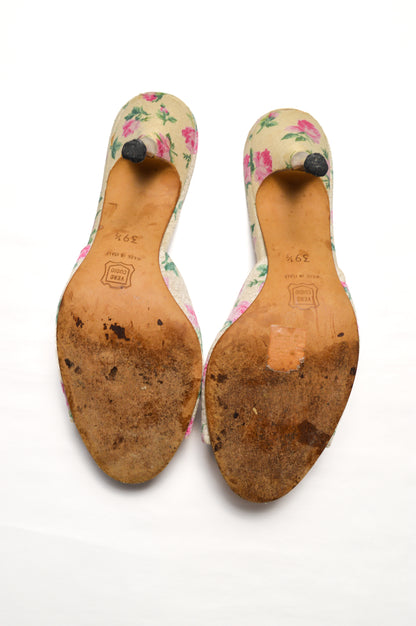 Vintage Manolo Blahnik Pink Floral Mules