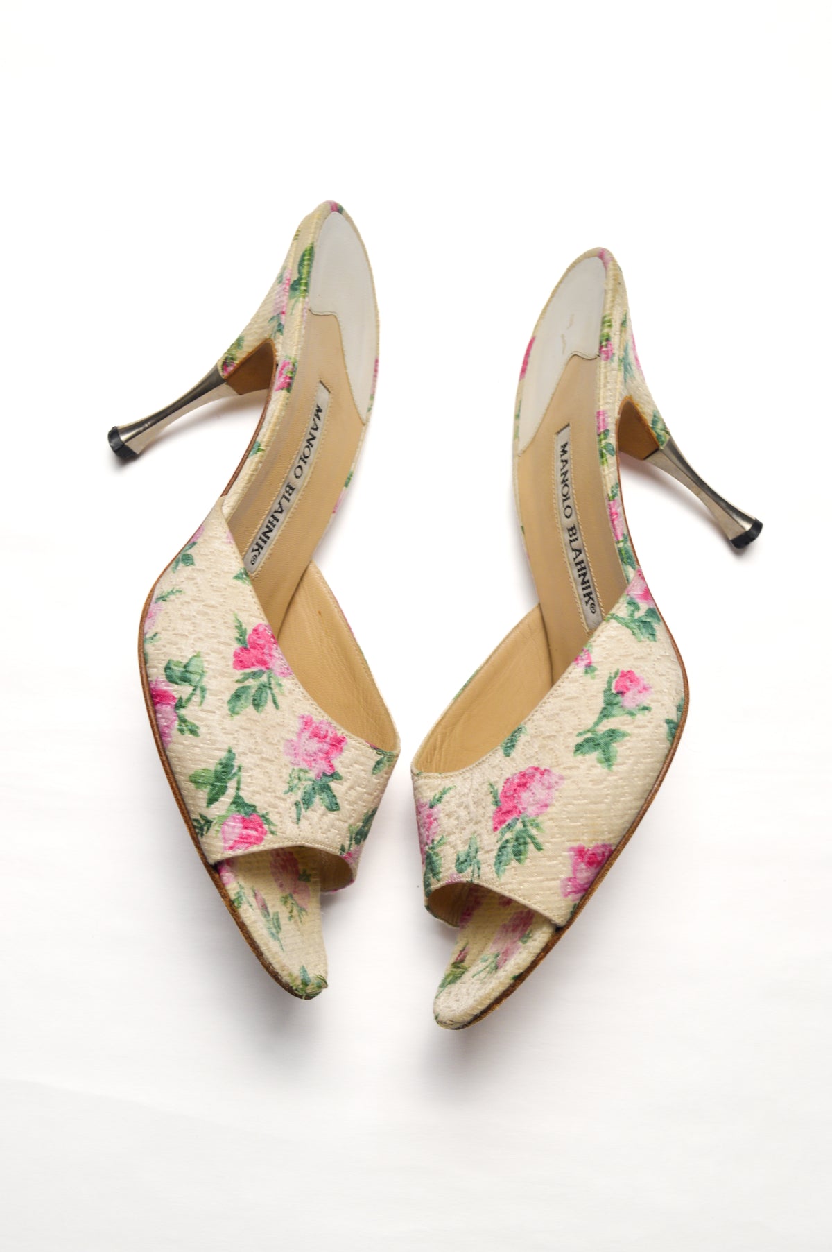 Vintage Manolo Blahnik Pink Floral Mules