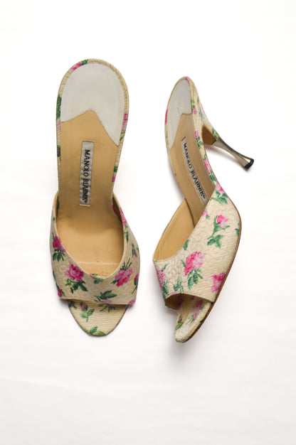 Vintage Manolo Blahnik Pink Floral Mules