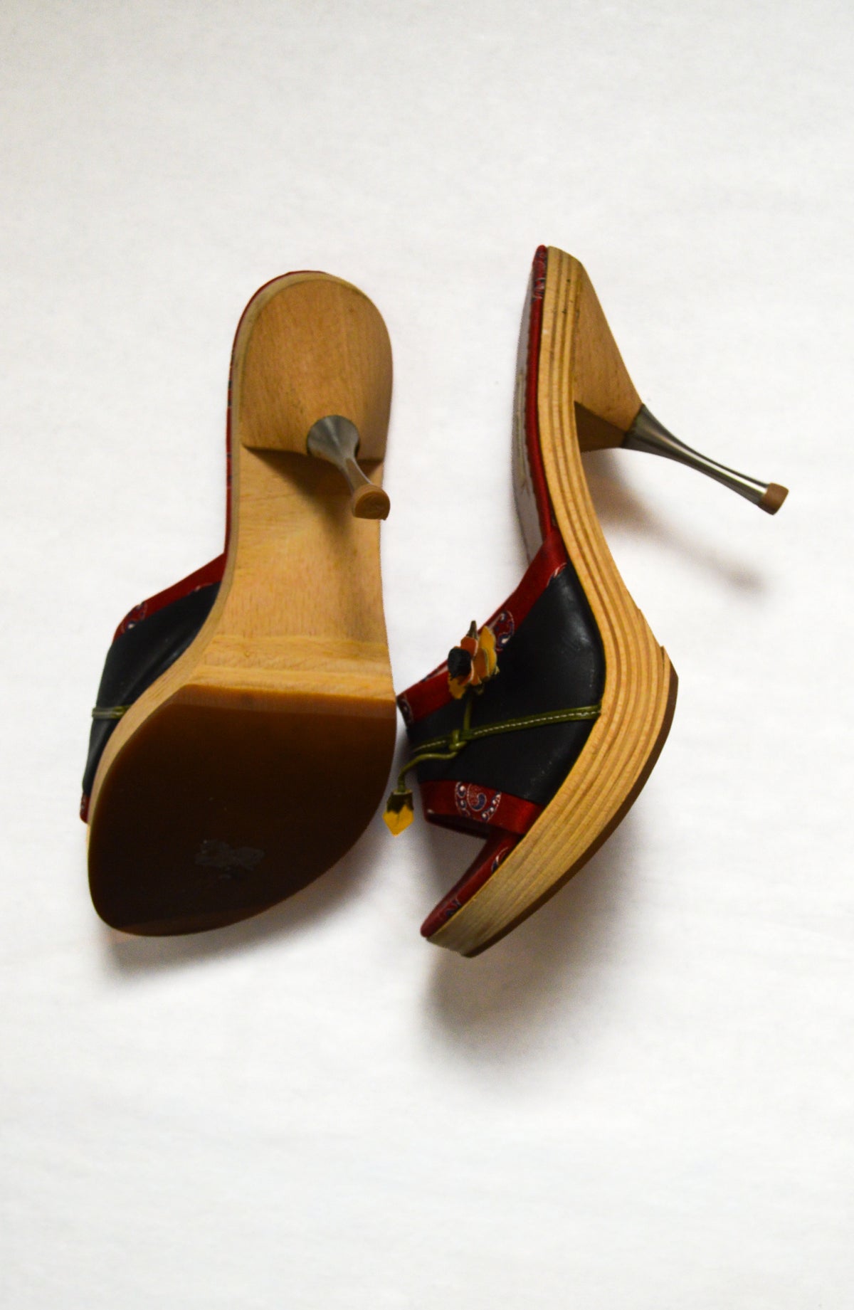 Prada Red and Black Fabric Patent Leather Clogs