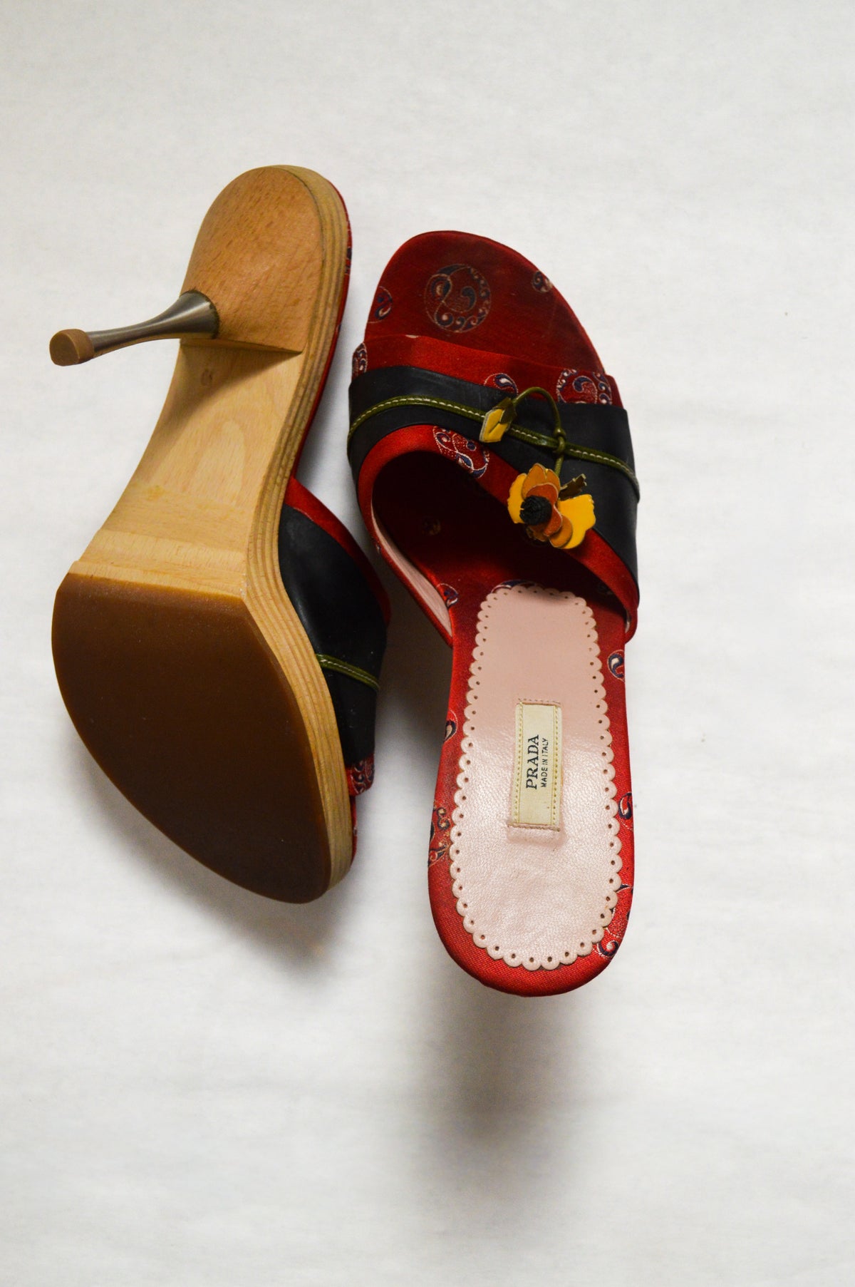 Prada Red and Black Fabric Patent Leather Clogs
