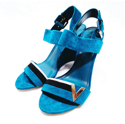 Blue Velvet Louis Vuitton Sandals with black and white stripes