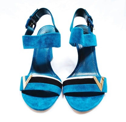 Blue Velvet Louis Vuitton Sandals with black and white stripes